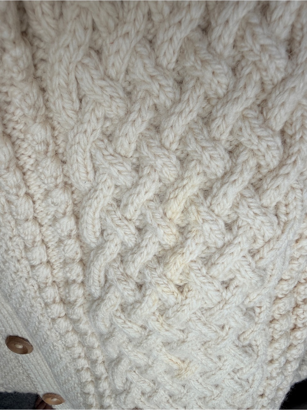 Inverallan 4A Cream Aran Cable Knit Cardigan Sweater - Picture 6 of 7